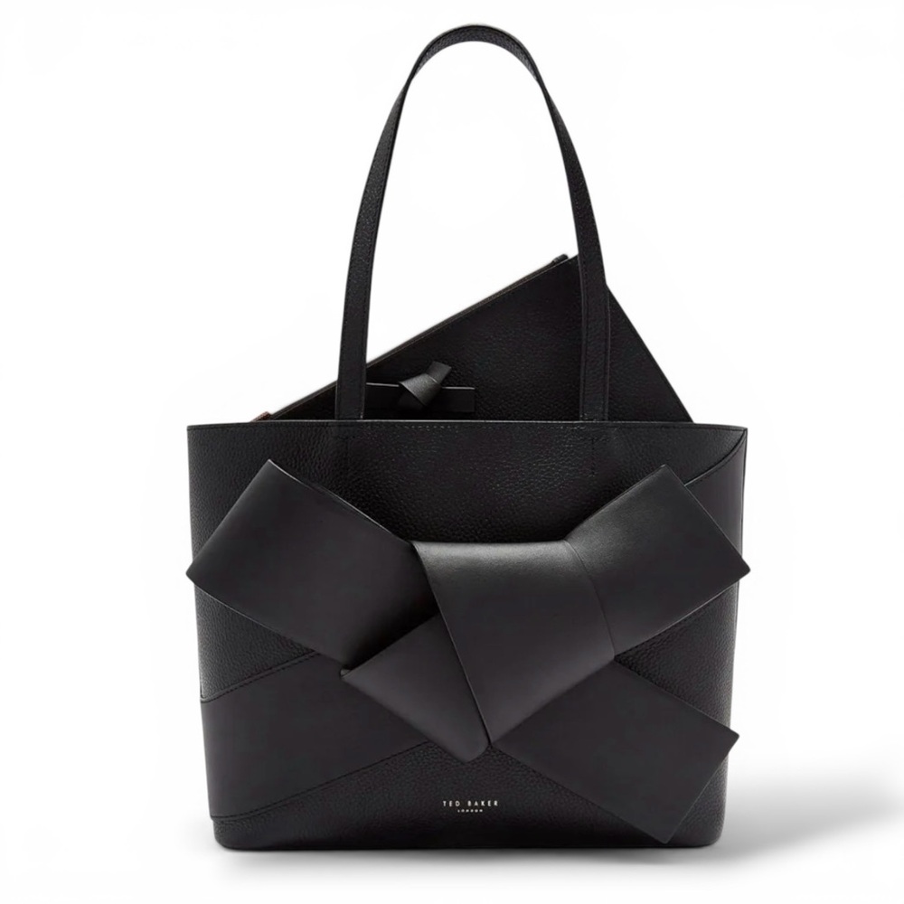 NWOT Ted Baker Giant Knot Leather Tote Black Bow and Wristlet Included